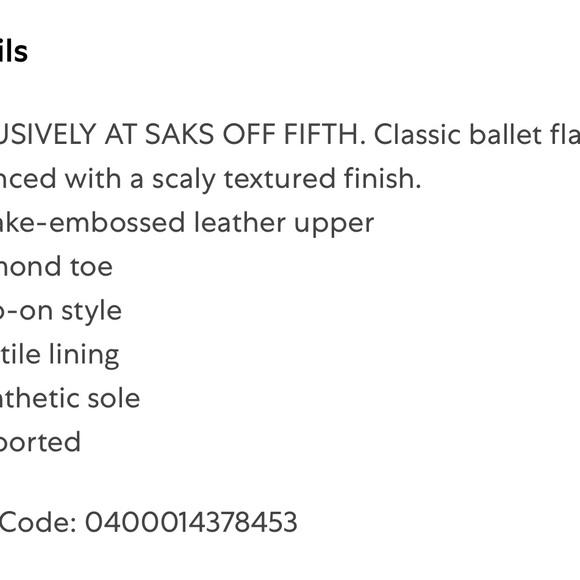 Saks Fifth Ave snake embossed ballet flat NWT 8.5 - Picture 7 of 7